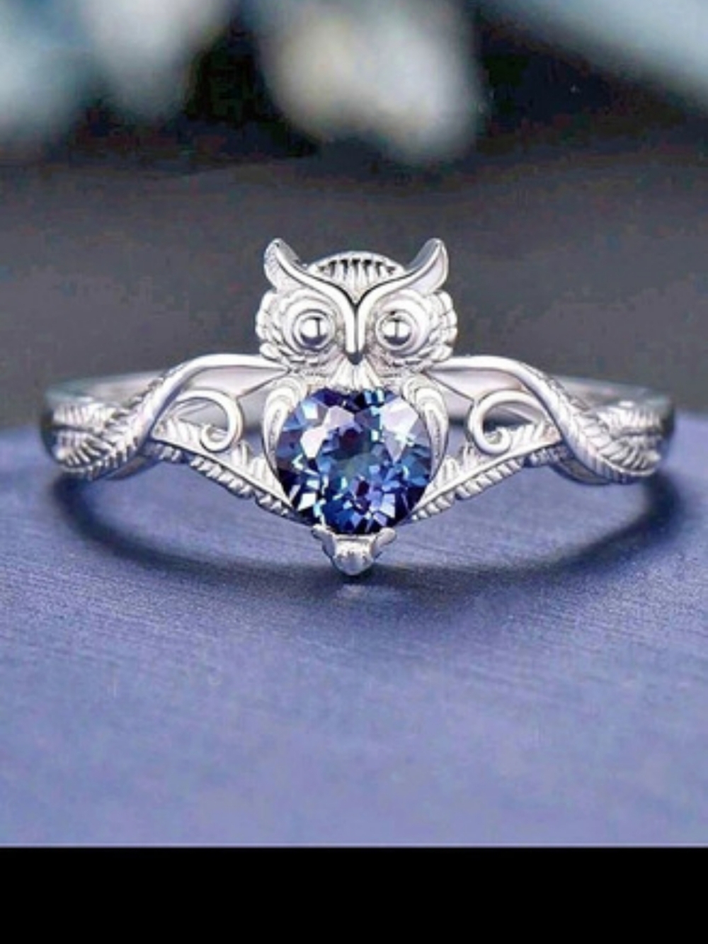 Owl Ring with Blue Stone